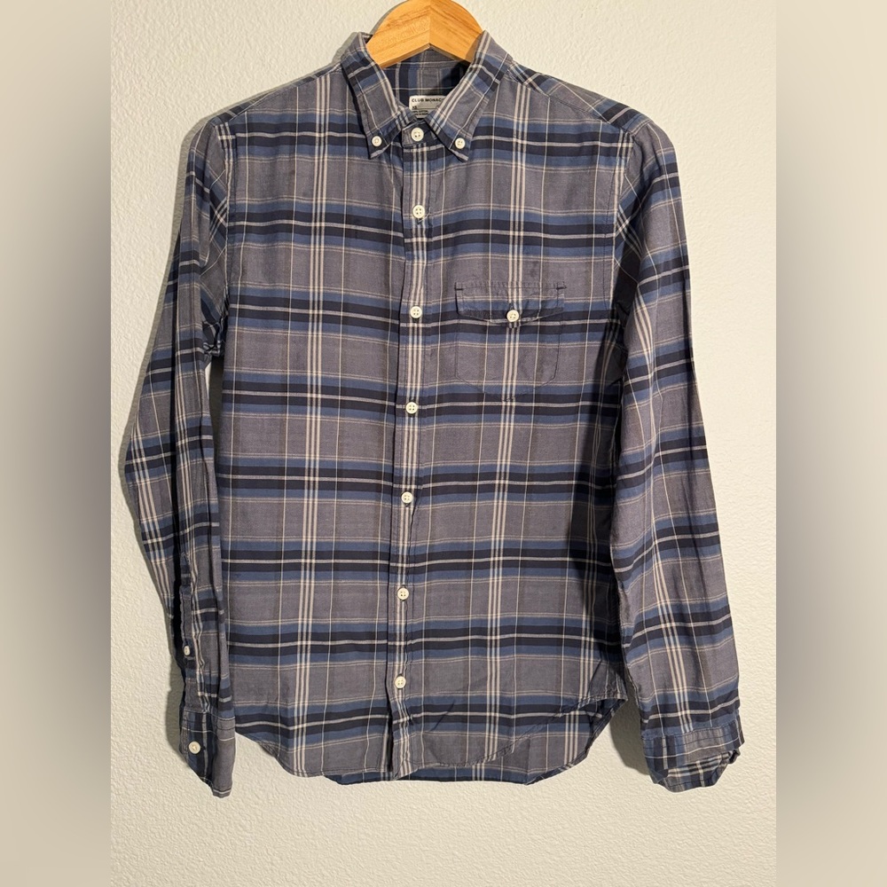 Men’s Club Monaco Blue/Purple Plaid Button Down Shirt size XS